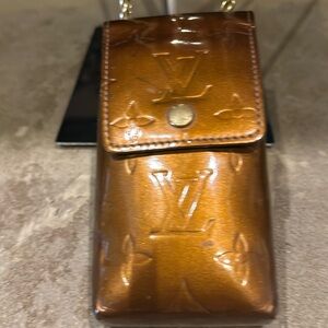 LOUIS VUITTON cigarette case Vernis enamel leather Bronze good used condition.